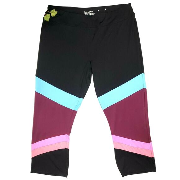 Flirtitude Size XXL Active Womens Black Striped Elastic Capri Leggings Pants 2XL - Picture 1 of 6